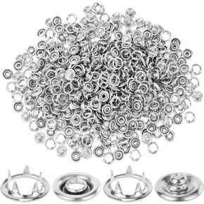 KIKOOD 60 Sets 9.5mm Snaps Buttons Fastener Metal Silver Open-Ring Cap Gripper Grip Stain Steel Prong No-Sew Button Studs for DIY Baby Jeans Clothes Fabric Crafts Hats Sewing Western Shirts