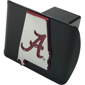 University of Alabama Metal State Shaped Emblem (with Crimson Trim) on Black Metal Hitch Cover