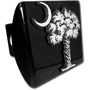 South Carolina Palmetto Tree and Moon METAL emblem on black METAL Hitch Cover