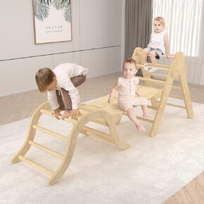 Indoor Toddler Climbing Toys, Multifunction Pikler Triangle and Arch with Ramp, Climbing Triangle Arch Playground Set, Montessori Triangle Climbing Toys for Toddlers, Montessori Climbing Toys