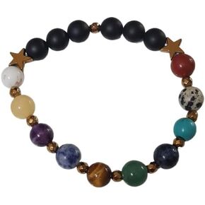 2 Pieces Unisex Flexible Natural Planet Stones and Natural Chakra Stones Bracelets