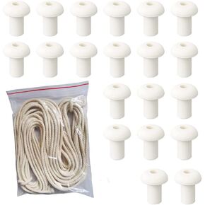 20 Pcs Ceramic Oil Lamp Holders with 50 Feet Roll of 1/4" Round Cotton Wicks - Replacement Accessories for Kerosene Oil Lamp