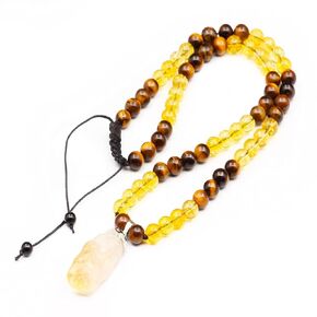 ElisaJewelryArt - Men's Natural Citrine Beads Necklace Tiger Eye Bead Necklace Macrame Beaded Necklace Irregular Raw Crystal Citrine Pendant Adjustable Unisex (16, Tiger Eye and Citrine)