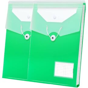 Credibility 2 Packs Vertical Expanding Accordion File Folder with 8 Pocket, Expanding File Document Organizer Bag for A4 Letter Size with Elastic Rope Closure, Green