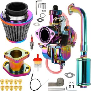 FVRITO VM22 Carburetor 212cc Exhaust Pipe Muffler for Predator 212 196cc Coleman CT200U CT200U-EX BT200X Mini Bike KT196 Go Kart Baja MB200 GX160 GX200 Engine Performance Parts Stage 2 Kit Rainbow