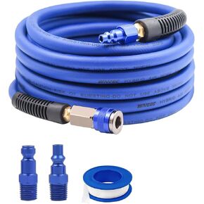 25FT Hybrid Air Hose 1/4-Inch Heavy Duty Air compressor Hose 300 PSI with 1/4-Inch Industrial Air Fittings and Bend Restrictors (Blue)