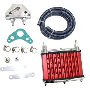 Engine Oil Cooler Kit, Aluminum Alloy Motorcycle Engine Oil Cooler Cooling Kit Fit For 50cc 70cc 90cc 110cc 125cc Dirt Pit Bike ATV (BLACK)