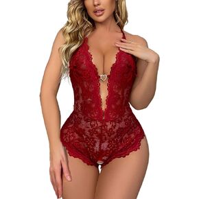 ملابس داخلية نسائية مثيرة قطعة واحدة ملابس داخلية دانتيل على شكل حرف V عميقة تيدي بيبي دول (M، ربطات عنق حمراء) in Kuwait