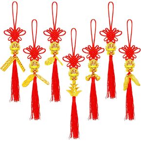 8 Pieces 2024 Chinese Year of Dragon Lucky Charms Chinese Knot Lucky Hanging Pendants Oriental Good Luck Charms Chinese New Year Feng Shui Decor for Wealth Fortune Success