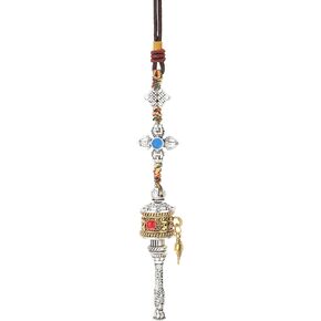Buddhist Om Mani Padme Hum Prayer Wheel Pendant Tibetan Buddhism Meditation Keychain Feng Shui Good Luck Protection Amulet for Home Car Style 1