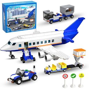 City Passenger Airplane Building Set, Compatible with Lego Plane Blocks Toy, with Plane Trailer, Luggage Truck, Fun Airport Idea Gift for Boy and Girl Ages 6 7 8 Aircraft STEM Toy