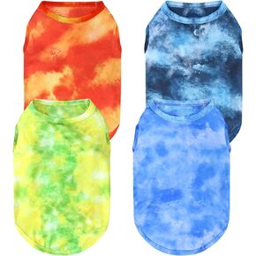 XPUDAC 4 Pack Dog Shirt Tie Dye Lightweight Dog Clothes for Small Dogs Boy Girls Breathable Stretchy Tank Top Vest-Small