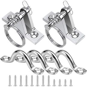 Homgaty 2 Packs Bimini Top Deck Hinge with Pin and Ring and 4 Packs Pad Eye Straps, 316 Stainless Steel Bimini Boat Tops Hardware Sets (Screws Include)