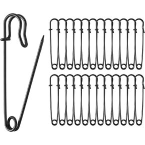 30 Pcs Extra Large Safety Pins, 3" Heavy Duty Steel Metal Lock Pin Fasteners for Blankets, Skirts, Crafts, Kilts (Black)