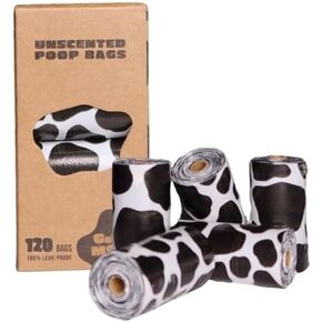 120-Count Cute Cow Printed Earth-Friendly Dog Poop Bags - Cute, Durable, Leakproof, and Unscented Pet Waste Bags for Green and Clean Disposal, Earth-Friendly Pet Waste Bags