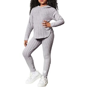 Floerns Girl's 2 Piece Outfit Long Sleeve Hooded Neck Sweatshirt with Legging Set