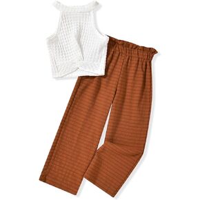 Toddler Little Girls Summer Clothes Halter Neck Crop Tops Wide Leg Pants Set 2 Piece Outfit