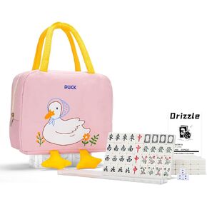 drizzle Pink 24mm Travel Mahjong Game Set Mini Duck - 0.9" Portable 144 Tiles - 4Pcs Racks Melamine Material Mah-Jong Family Leisure Time 2.76 Pounds - 旅行麻将