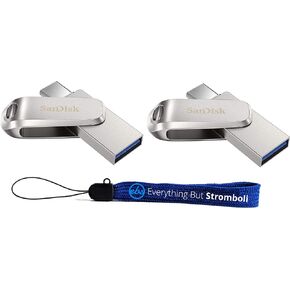 SanDisk 1TB Flash Drive (Bulk 2 Pack) Ultra Dual Drive Luxe USB Type-C for Smartphones, Tablets, and Computers - High Speed USB 3.1 (SDDDC4-1T00-G46) Bundle with (1) Everything But Stromboli Lanyard
