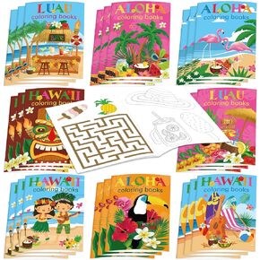 24 Pcs Summer Coloring Book for Kids Hawaiian Luau Coloring Book Bulk Hawaii Ocean Beach Fruit Hula Party Flamingo Mini DIY Art Drawing Book for Kids Birthday Classroom Home Party Supplies