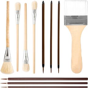 11pcs Pottery Glaze Brushes Set, Different Shapes Wood Ceramic Brushes with Long Handle Watercolor Oil Acrylic Painting Supplies Wool Art Paintbrush Tools for Students Artist Adults