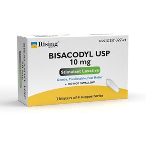 Rising Health - Fast Relief Medicated Laxative Suppositories - Rectal Use Only, Bisacodyl 10 mg - Stimulant Laxative - Constipation Relief - Works in 15 Minutes to 1 Hour (12 Count, 12, Count)
