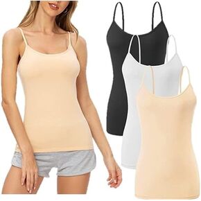 Womens Girls Camisole Spaghetti Tank top with Adjustable Straps Ultra Soft and 4 Way Stretchable Fabric