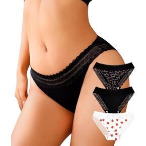 OLIKEME Women's Bikini and Silk Lace Panties Sexy Cheeky Hipster Underwear Breathable Brief 3 Packs