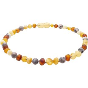 Genuine Amber Necklace From Baltic Sea Made With Unpolished Multi-color & Jasper 45 cm (17.7 Inches)