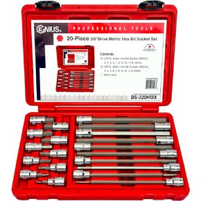 Genius Tools 20 Piece 3/8" Drive Metric Hex Bit Socket Set - BS-320HMX