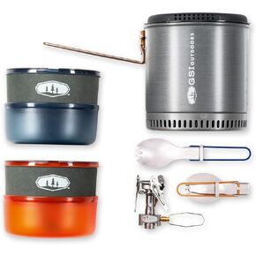 GSI Outdoors Halulite Dualist HS Complete, 2-Person Ultralight Backpacking Stove, Cooking and Eating Set
