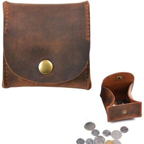 Rustic Leather Moon Pocket Coin Case Genuine Leather Squeeze Coin Purse Pouch Change Holder Tray Purse Wallet for Men & Women - Brown