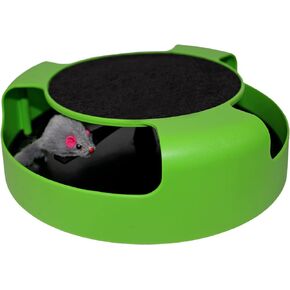 Interactive Cat Scratcher Toy with Spinning Mouse Toy for Cats, Toy with Scratching Board and Running Mouse, Fun Cat Stimulating Toy, No Batteries Required. Endless Fun for Your Kitties