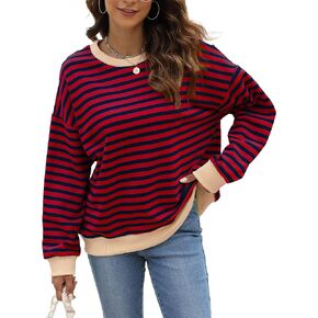 Ladyful Women's Striped Color Block Oversized Sweatshirt Crewneck Long Sleeve Pullover Tops