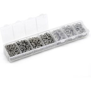VALYRIA 1410pcs Mixed Stainless Steel Open Jump Rings 4mm 5mm 6mm 7mm 8mm 9mm 10mm Box Set for DIY Jewelry Making Findings