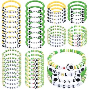 48pcs Sports Charm Bracelets, Soccer Softball Basketball Player Gifts Beaded Ball Adjustable Clay Bracelets Jewelry Sports Gifts Supplies for Teen Adults