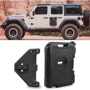 Door Hinge Gasoline Container and Mount Set 2.5 Gallon9L Gas Pack and Bracket Fuel Tank with Snapin Spout Backup Petrol Water Storage Can Portable Compatible with Wrangler JK JL JT Black(1