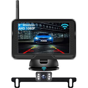 【Stable Image】 1080P Wireless Back Up Camera Systems for Car 5'' Backup Camera for Car 6 LED License Plate Rear View Reverse Camera Truck Trailer RV Pickup Minivan DIY Guide Lines Waterproof