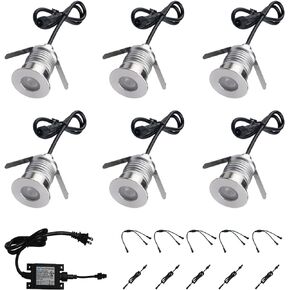 1W Buried Light, DC12-24V, 3000K,Outdoor Embedded LED Light, Mini Buried Light, Outdoor Buried Light, Foot Light, and Well Light (3000K,6 Pack)