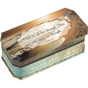 Cottage Garden I Can Do All This Through Him Who Gives Me Strength Footprints in The Sand Design Jewelry Music Box - Plays Song Amazing Grace