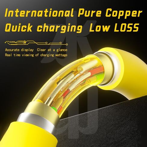 Two-Drag Two Intelligent Digital Display Silicone USB Charging Cable Five-core Fast Charge 66W, Soft Silicone Flash Charge for Type-C, Compatible with iphone15, Length 1m (Yellow.) in Saudi Arabia