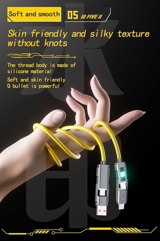 Two-Drag Two Intelligent Digital Display Silicone USB Charging Cable Five-core Fast Charge 66W, Soft Silicone Flash Charge for Type-C, Compatible with iphone15, Length 1m (Yellow.) in Saudi Arabia