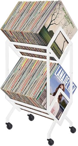 تخزين سجل الفينيل الأبيض بطبقتين مع عجلات، حامل سجل للهاتف المحمول، تخزين الألبوم لسجلات الفينيل، تخزين Lp مع عجلات حاملات مجلات بيضاء in Kuwait