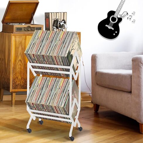 تخزين سجل الفينيل الأبيض بطبقتين مع عجلات، حامل سجل للهاتف المحمول، تخزين الألبوم لسجلات الفينيل، تخزين Lp مع عجلات حاملات مجلات بيضاء in Kuwait