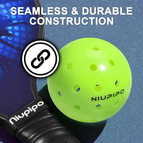 كرات niupipo Pickleball، كرات Pickleball في الهواء الطلق، كرات مخلل معتمدة من USAPA للبطولة، مرونة عالية ومتينة، 3/6/12/36/100 حزمة كرات Pickleball in Saudi Arabia