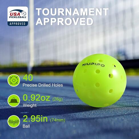 niupipo Pickleball Balls, Outdoor Pickleball Balls, USAPA Approved Pickle Balls for Tournament, High Elasticity & Durable, 3/6/12/36/100 Pickleball Balls Pack in Saudi Arabia