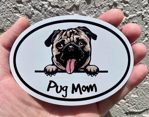 WickedGoodz Oval Smiling Pug Mom Magnet - Dog Breed Magnetic Car Decal in Saudi Arabia