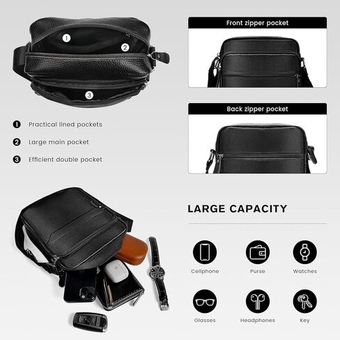 حقيبة ساعي البريد من الجلد الطبيعي من مولشاين، حقيبة كتف يومية بسيطة، محفظة كروس للرجال أثناء السفر وحفلات العمل HB023 in Kuwait