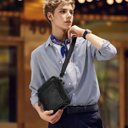 حقيبة ساعي البريد من الجلد الطبيعي من مولشاين، حقيبة كتف يومية بسيطة، محفظة كروس للرجال أثناء السفر وحفلات العمل HB023 in Kuwait