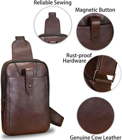 LRTO Genuine Leather Silng Bag for Men and Women Real Leather Sling Backpack Fashion Shoulder Crossbody Bag Chest Purse in Saudi Arabia